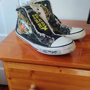 Ed Hardy Black High-Top Sneakers with Tiger Graphic